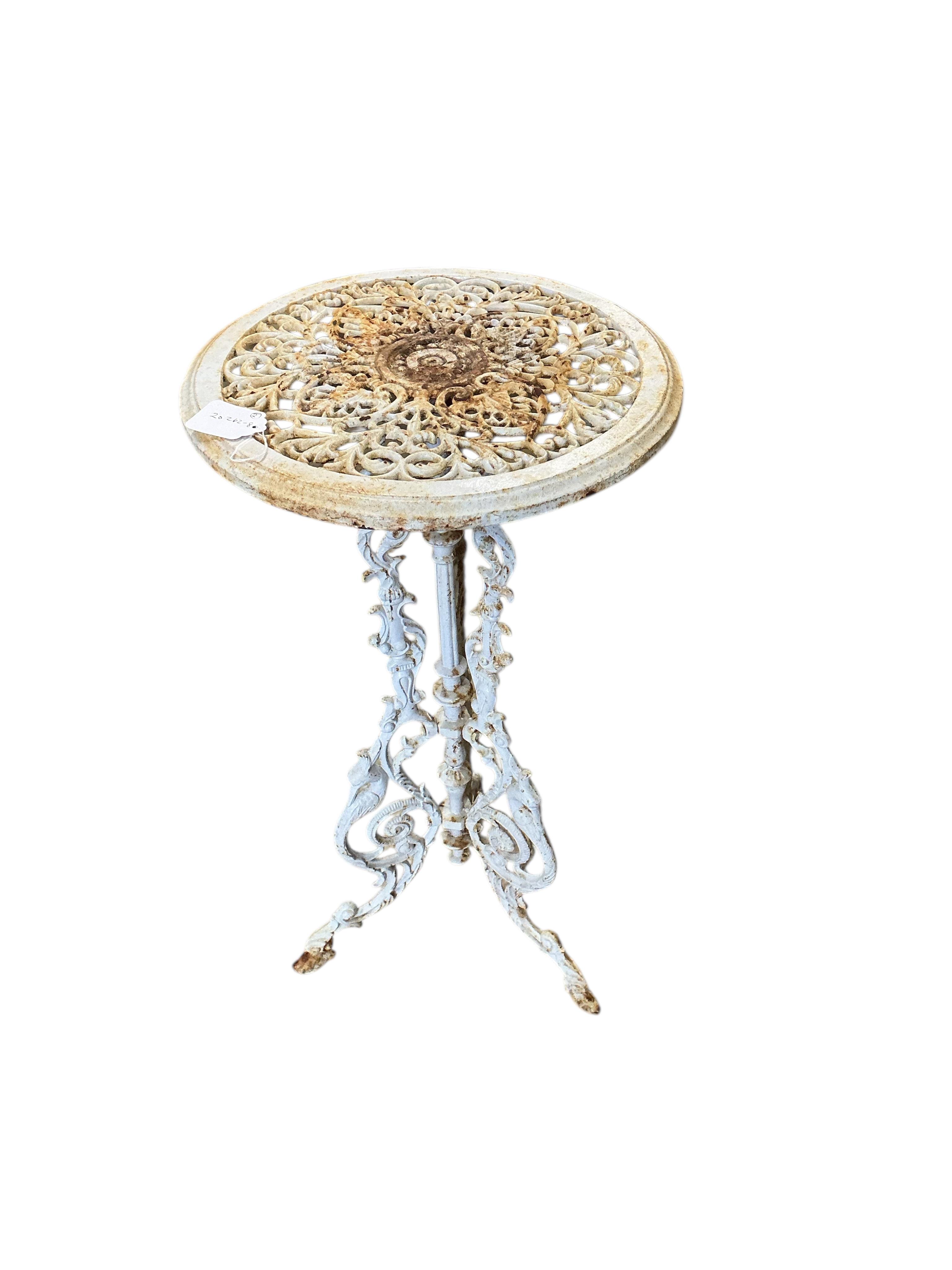 A pair of Victorian style circular painted cast iron stands, diameter 36cm, height 71cm